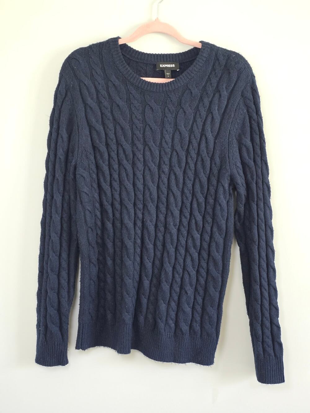 Express Men's Navy Cable Knit Crewneck Preppy Sweater Pullover Size M